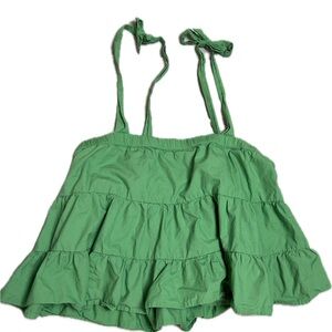 American Eagle Green Ruffle Top with Bow Straps - Size Large